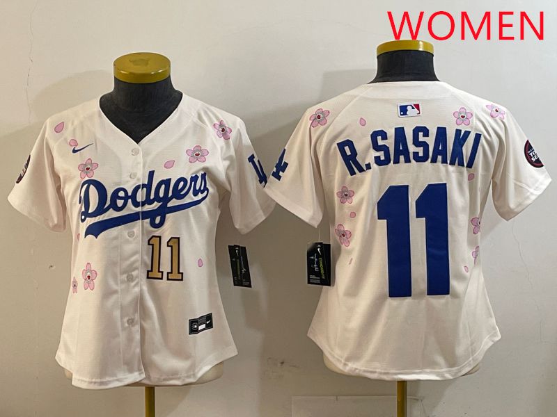 Women Los Angeles Dodgers #11 R.Sasaki Cream Sakura Edition 2025 Nike MLB Jersey style 6->women mlb jersey->Women Jersey
